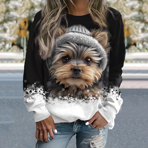 Damen Sweatshirt Pullover Hund Casual Sports Active Sportswear Rundhals Langarmshirt Mikroelastisch Herbstamp;Winterkomfort, atmungsaktives, weiches Gewebe