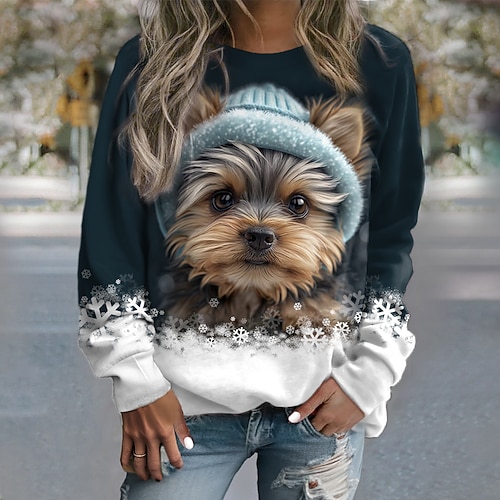 Damen Sweatshirt Pullover Hund Casual Sports Active Sportswear Rundhals Langarmshirt Mikroelastisch Herbstamp;Winterkomfort, atmungsaktives, weiches Gewebe