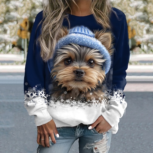 Damen Sweatshirt Pullover Hund Casual Sports Active Sportswear Rundhals Langarmshirt Mikroelastisch Herbstamp;Winterkomfort, atmungsaktives, weiches Gewebe