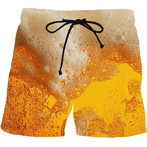 Herren Grafikdrucke Bier Badehosen Badeshorts Boardshorts Mittlere Taille Mode Streetwear Lässig Outdoor Täglich Ferien Kordelzug Tasche Elastischer Bund Designer Bekleidung Image