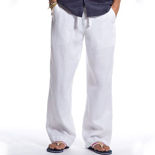 Herren Hose Sommerhose Strandhose Kordelzug Elastischer Bund Einfach Komfort Atmungsaktiv Outdoor Täglich Ausgehen Mode Streetwear Weiß Marineblau Image