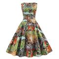 1950s Blumen Cocktailkleid Vintage-Kleid Kleid Partykostüm Ärmellose Kleider A-Linie Kleid Flare-Kleid Knie-Länge Damen Tier Blumenmuster A-Linie Rundhalsausschnitt Valentinstag Party Tee-Party Kleid