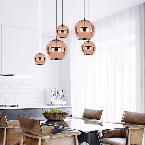LED Pendelleuchte Roségold Globus Design Kücheninsel Licht 15 cm 20 cm 25 cm Single Desgin Metall galvanisiert moderne Esszimmer Wohnzimmer 110-120 V 220-240 V. Image