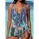 Damen Badeanzug Tankini 2 Stück Normal Bademode 2 teilig Print Blumen Strandbekleidung Sommer Badeanzüge