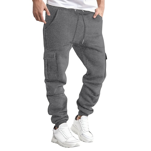 Herren Jogginghose Hose Cargo-Jogginghose Kordelzug Elastischer Bund Mehrere Taschen Einfach Komfort Atmungsaktiv Lässig Täglich Ferien Sport Mode Schwarz Weiß Image