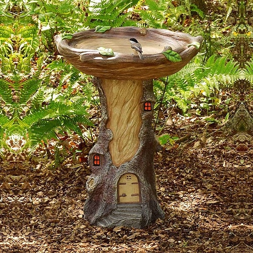Vogeltränken für draußen, Polyresin-Vogeltränke in Tierform mit braunem Sockel, handgefertigte Wildvogel-Futterstation und Vogeltränkeschale, Gartenstatue und Figur für den Außenbereich, Garten, Rasendekoration