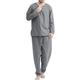 Herren Schlafanzug Schlafanzüge Pyjama-Oberteil und Hose 2 Stück Einfarbig Casual Heim Täglich Baumwollmischung Atmungsaktiv Rundhalsausschnitt Langarm Hose Herbst Frühling Kaki Grau