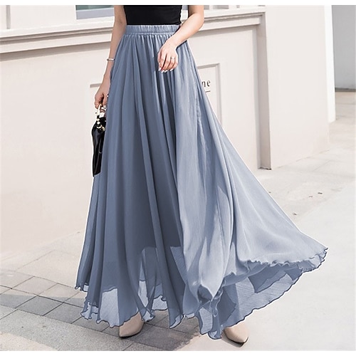 Damenrock Swing Arbeitsrock Langer Rock Maxirock Chiffon Unifarben Büro/Karriere Alltag Frühlingamp;sommer chiffon elegant lang s Image