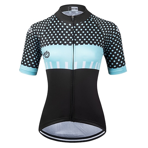 Damen Radtrikot Tupfen Kurzarm Fahhrad Trikot Oberteil mit 3 Gesäßtaschen Mountainbike MTB Straßenradsport Schnelltrocknend Reflektierende Streifen Rückentasche Feuchtigkeitsableitend Sport Schwarz Image