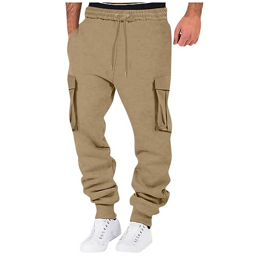 Herren Cargo-Jogginghose Jogginghose Hose Kordelzug Elastischer Bund Mehrere Taschen Einfach Komfort Atmungsaktiv Lässig Täglich Ferien Sport Mode Schwarz Weiß Image