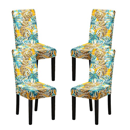 Stretch-Spandex-Esszimmerstuhlbezug Stuhlhussen, 4-teiliges Set, Blumenmuster, Stretch-Stuhlschutzbezug, Sitzbezug mit Gummiband für Esszimmer, Hochzeit, Zeremonie, Bankett, Heimdekoration Image