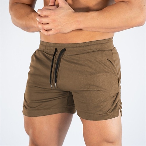 Herren Sportliche Shorts Laufshorts Turnhose Kordelzug Seitentaschen Geteilt Einfarbig Schnelltrocknend Weich Outdoor Strand Sportlich Lässig Shorts Khaki Mikroelastisch