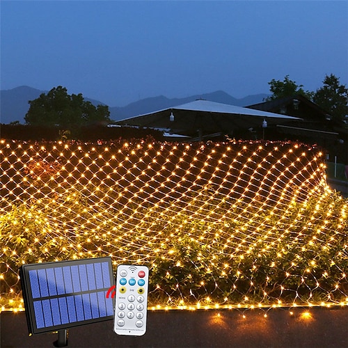 Solar-Netzlicht Mesh Feen Lichterkette 6x4 880LED IP65 wasserdichte Girlande mit 8 Modi Timer Fernbedienung für Garten Jahr Rasen Feiertagsdekoration Bunte Lichterkette Image
