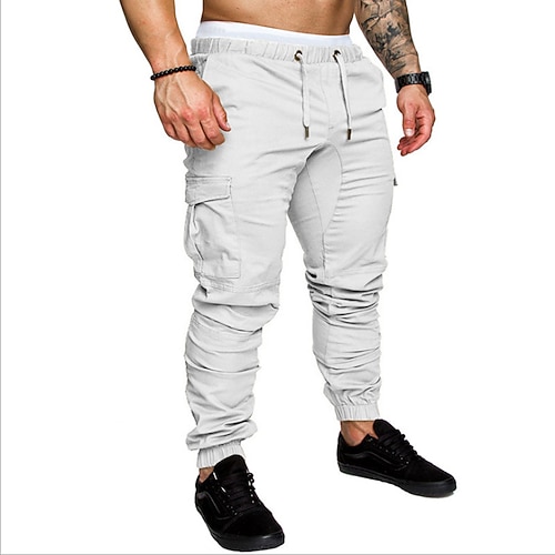 Herren Cargo-Hosen Cargohose Kordelzug Balkenfuß Einfarbig Atmungsaktiv Weich Outdoor Straße Lässig Stilvoll Lässig / Sportlich Dunkelgrau Schwarz Dehnbar Image