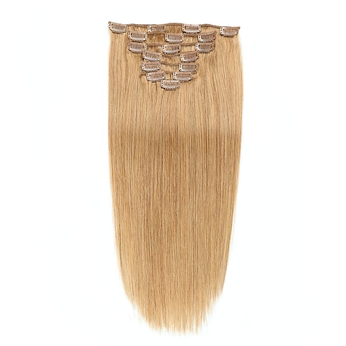 Einclipsen Haarverlängerungen Remy Menschenhaar Clip On Haarverlängerungen 7 Stück 100 g Packung Glatt Blond 14-24 Zoll Haarverlängerungen Image