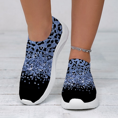 Slip-On-Sneakers mit Leopardenmuster für Damen – lässige, klobige Plateauschuhe mit leichter Sohle für den Alltag und zum Spazierengehen Image