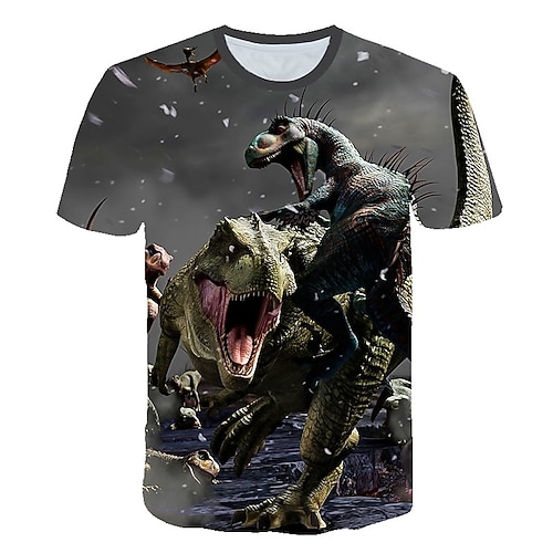 kinderkleidung Jungen T-Shirt Tee Tier Dinosaurier Kurzarm Rundhalsausschnitt Kinder oben Casual Cool Täglich Sommer Mehrfarbig 3-12 Jahre Image