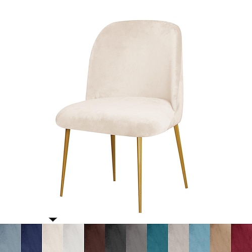 Esszimmerstuhlbezug, Stretch-Samt, gepolsterter Beistellstuhlbezug, Schonbezug, burgunderrot, gebogene Rückenlehne, Mid Century Akzent Esszimmerstuhlbezüge für Küche und Wohnzimmer Image