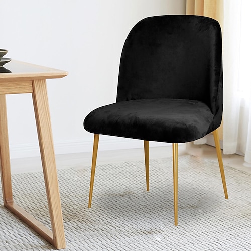 Esszimmerstuhlbezug, Stretch-Samt, gepolsterter Beistellstuhlbezug, Schonbezug, burgunderrot, gebogene Rückenlehne, Mid Century Akzent Esszimmerstuhlbezüge für Küche und Wohnzimmer Image