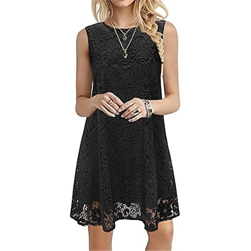 Damen Minikleid Weißes Kleid Freizeitkleid Weißes Spitzenhochzeitskleid Streetwear Straße Ferien Date Lässiger Schnitt Kurzarm Rundhalsausschnitt Schwarz Weiß Burgunderrot Sommer Image