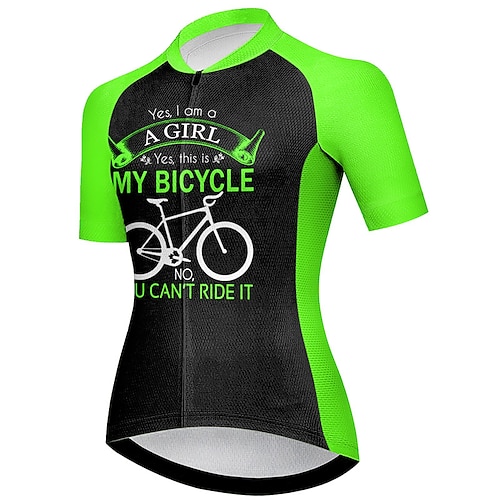 Damen Radtrikot Grafik Buchstaben Zahlen Lustig Kurzarm Fahhrad Trikot Oberteil mit 3 Gesäßtaschen Mountainbike MTB Straßenradsport Schnelltrocknend Reflektierende Streifen Rückentasche Image