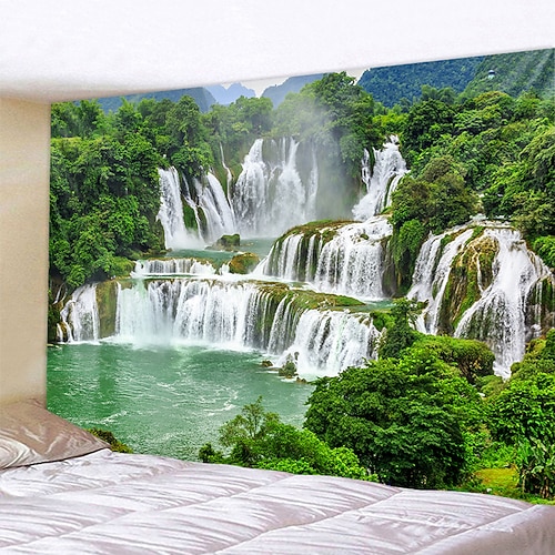 Wandteppich Naturwald Wasserfall hängende Tapisserie Wandkunst große Tapisserie Wandbild Dekor Foto Hintergrund Decke Vorhang Zuhause Schlafzimmer Wohnzimmer Dekoration Wandtuch XXL Natur Image
