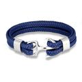 Armband für Männer, robustes Lederarmband aus Rindsleder, mehrschichtige Vintage-Ankerarmband-Wickelmanschette - blau mit silbernem Anker