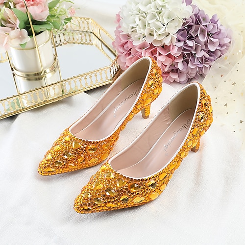 Glitzernde Strass-Pumps mit spitzer Zehenpartie – elegante Schuhe mit niedrigem Kitten-Heel für Hochzeiten, Cocktailpartys und Partys Image