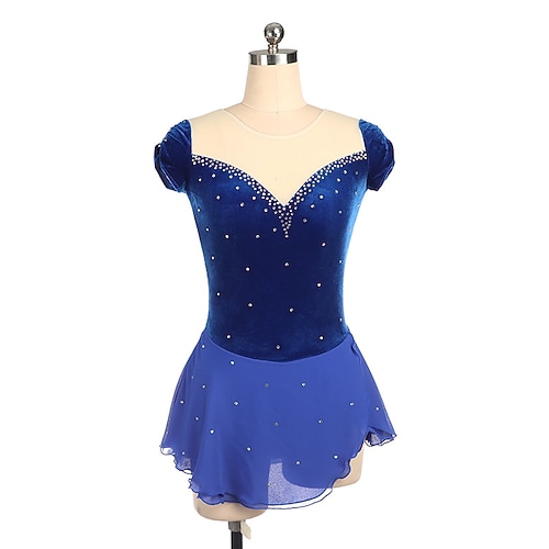 Eiskunstlaufkleid Damen Mädchen Eislaufen Kleider Austattungen Burgund Königsblau Patchwork Asymmetrischer Saum Gitter Elasthan Hochelastisch Ausbildung Wettbewerb Eiskunstlaufkleidung Handgemacht Image