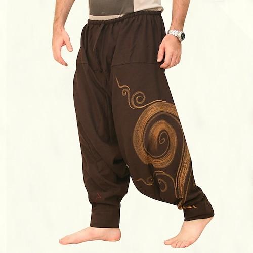 Herren Hose Hosen Sommerhosen Haremshose Freizeithose Kordelzug Elastische Taille Graphic Atmungsaktiv Weich Casual Täglich Festtage Strassenmode Ethnischer Stil Schwarz Blau Mikro-elastisch