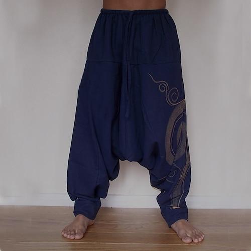 Herren Hose Hosen Sommerhosen Haremshose Freizeithose Kordelzug Elastische Taille Graphic Atmungsaktiv Weich Casual Täglich Festtage Strassenmode Ethnischer Stil Schwarz Blau Mikro-elastisch