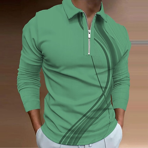 Herren Geometrisch Poloshirts mit Reißverschluss Golfshirt Langarm Polo-Shirts Hemden mit Kragen Business-Casual Urlaubskleidung Formelle Kleidung Festivalkleidung 3D-Druck Image