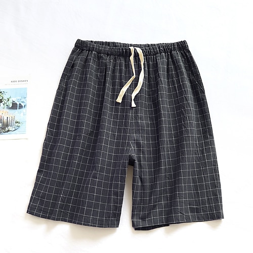 Herren Schlafanzüge Pyjama-Shorts Plaid Stilvoll Brautkleider schlicht Komfort Heim Täglich Bett Baumwollmischung Komfort Sommer Frühling Blau Braun Image