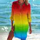 Damen Hemdkleid Freizeitkleid Etuikleid Minikleid Täglicher Urlaub Polyester Urlaub Hot Hemdkragen Aufdruck Langarm Sommer Herbst Frühling 2023 Lose Passform Rot Blau Grün Regenbogen Aufdruck