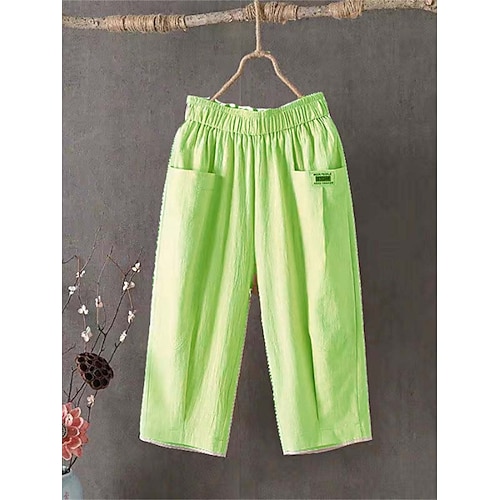 Damen 100% Baumwolle Shorts Stoffhosen Aktiv Einfach Lässig Wadenlang Hohe Taille Einfach Tasche Bequem Atmungsaktivität Weich Mikroelastisch Urlaub Wochenende Schwarz Weiß Gelb Hellgrün Sommer Image