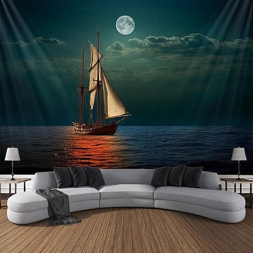 Meer Boot hängende Wandteppich Kunst große Wandteppich Wanddekor Foto Hintergrund Decke Vorhang Zuhause Schlafzimmer Wohnzimmer Dekoration Wandtuch XXL Natur Image