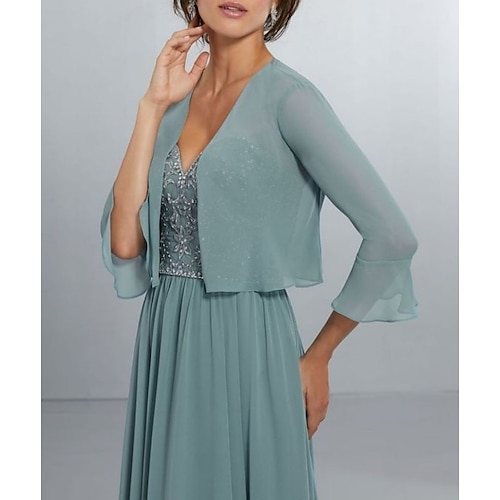 Schals für Hochzeitsgäste, Damen-Wickeltuch, pur, elegant, 3/4-Ärmel, Chiffon-Hochzeits-Wickeltücher mit reiner Farbe für den Party-Frühlingamp; Sommer Image