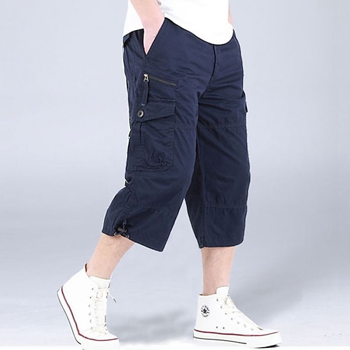 Herren Cargohose Cargohosen Cargohose Arbeitshose Schnitt Multi Pocket Glatt Tarnfarben Komfort Atmungsaktiv Wadenlänge Casual Täglich Strassenmode Sport Modisch Kurkuma Schwarz Mikro-elastisch Image