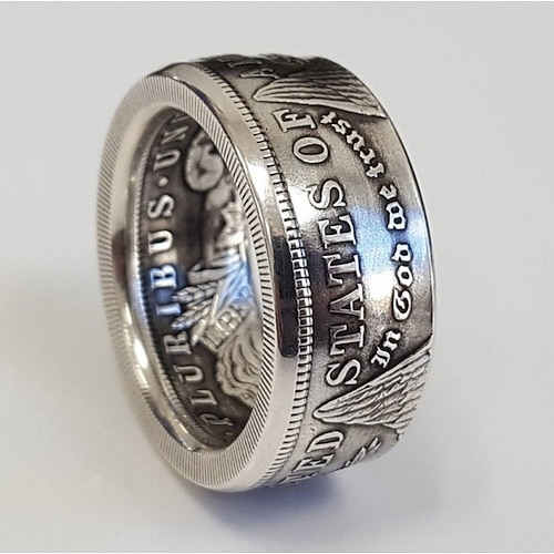 Münzring handgefertigte Ringe Vintage handgefertigt aus Morgan Dollar versilbert Kopie Münze 1878 Adler versilbert uns Größe 9-16 # Image