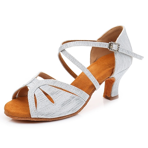 goldene Riemchen-Latin-Tanzschuhe für Damen – Performance-Absätze mit Wildledersohle für Salsa, Gesellschaftstanz und Training Image
