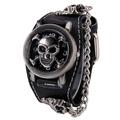 Punk-Totenkopf-Uhr für Männer, Frauen, schwarz, breites Lederarmband, Clamshell-Armbanduhr im coolen Stil, Geschenk
