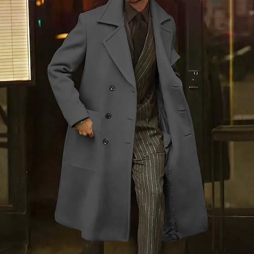 Herren Wintermantel Mantel Langer Trenchcoat Outdoor Freizeitskleidung Herbst Winter Polyester Oberbekleidung Bekleidung Modisch Strassenmode Glatt Kargen Doppelreihiger Verschluss Image