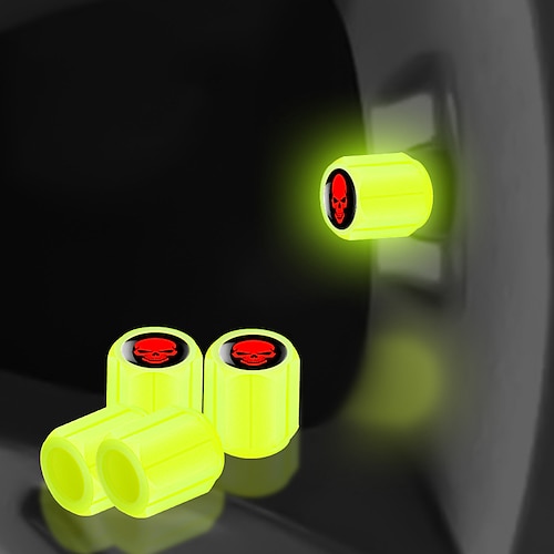 50 Stück fluoreszierende Totenkopf-Autoreifenventil-Ventilschaftabdeckung, korrosionsbeständige ABS-Radventilabdeckung, leuchtet im Dunkeln, Autodekorationszubehör Image