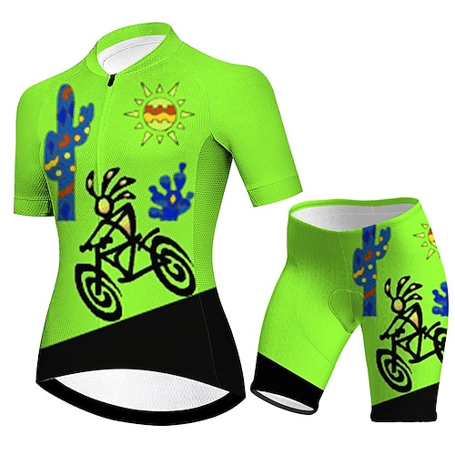 Damen Radtrikot mit Shorts Kurzarm Mountainbike MTB Straßenradsport Sommer Blau Violett Gelb Grafik Fahhrad 3D-Polster Schnelltrocknend Rückentasche Feuchtigkeitsableitend Atmungsaktiv Spandex Sport Image