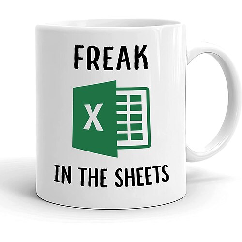 Excel-Kaffeetasse, lustige Geschenke für Frauen und Männer, Freak in the Sheets-Tasse, Geschenke für Chef, CPA, Freund, Kollegen, Buchhalter, weiße Keramik-Bürotasse, 300 ml Image