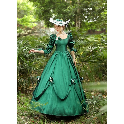 Gotisch Viktorianisch Vintage inspiriert Kleid Partykostüm Abschlussballkleid Prinzessin Shakespeare Einfarbig Ballkleid Kostüm Damen königlich Halloween Karneval Valentinstag Party Abendgesellschaft Image