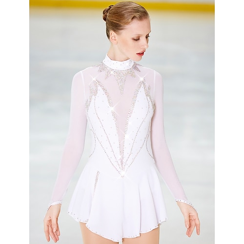 Eiskunstlaufkleid Damen Mädchen Eislaufen Kleider Austattungen Hellgelb Weiß Rosa Rückenfrei Gitter Spandex Hochelastisch Wettbewerb Eiskunstlaufkleidung Handgemacht Eislaufen Eiskundstlauf Image