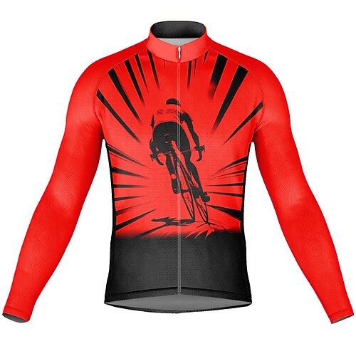 Herren Radtrikot Grafik Langarm Fahhrad Oberteil mit 3 Gesäßtaschen Mountainbike MTB Straßenradsport Schnelltrocknend Reflektierende Streifen Rückentasche Feuchtigkeitsableitend Sport Gelb Rot Orange Image