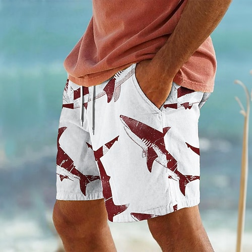 Herren Hai Meereslebewesen Badeshorts Boardshorts Badeshorts Badehose Schwimmshorts Mittlere Taillenlinie Urlaub Hawaiianisch Resort-Stil Urlaub Festtage Strand Kordelzug mit Mesh-Futter Elastische Image