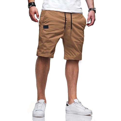 Herren Cargo-Shorts Shorts Freizeitshorts Wander-Shorts Kordelzug Tasche Elastischer Bund Einfarbig Knielang Sport im Freien Laufen Streetwear Stilvoll Armeegrün Schwarz Image
